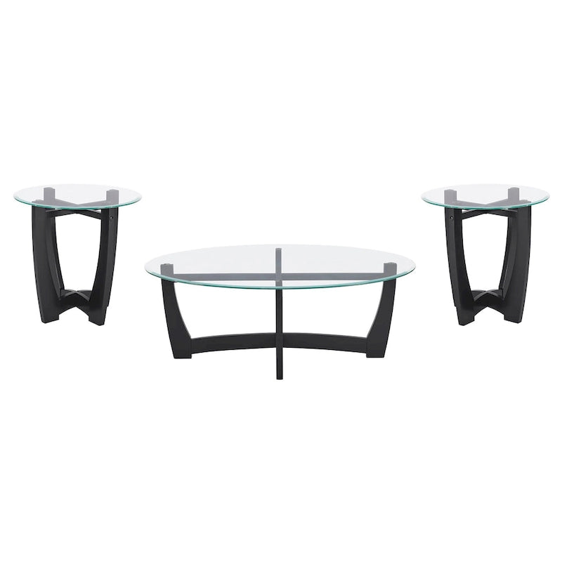 48 Inch Oval Glass Coffee Table, Black Round Coffee Table Center Table with Glass Top