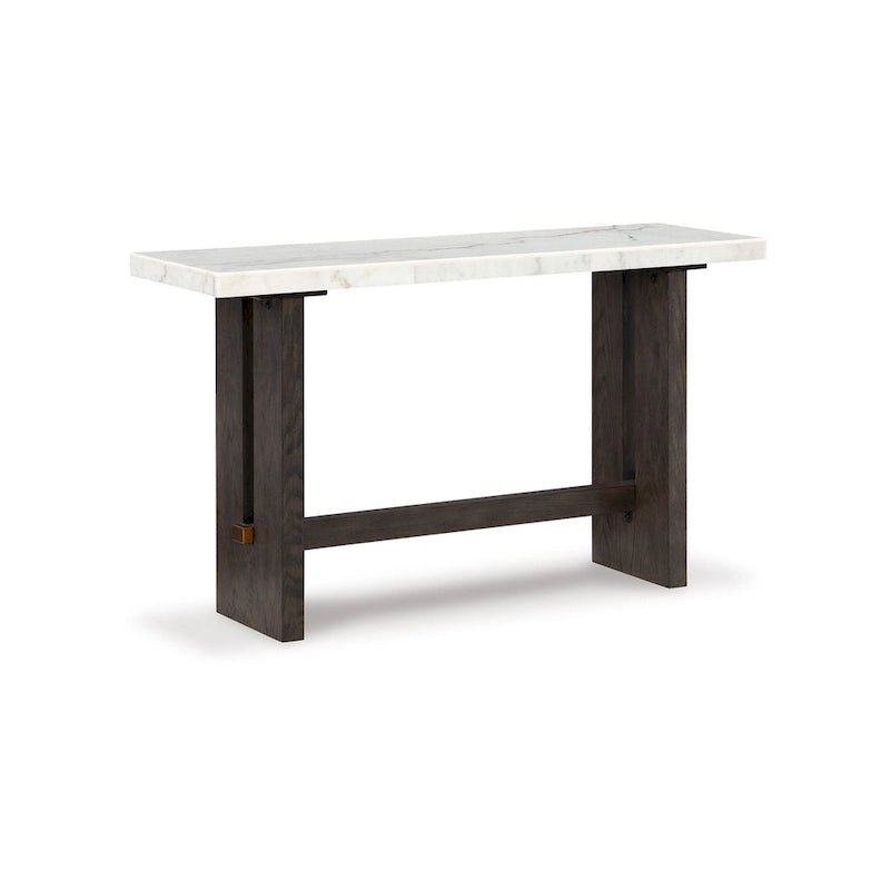 Haus Sofa Console Table, Marble Top, Panel legs, 52 Inch Brown Wood
