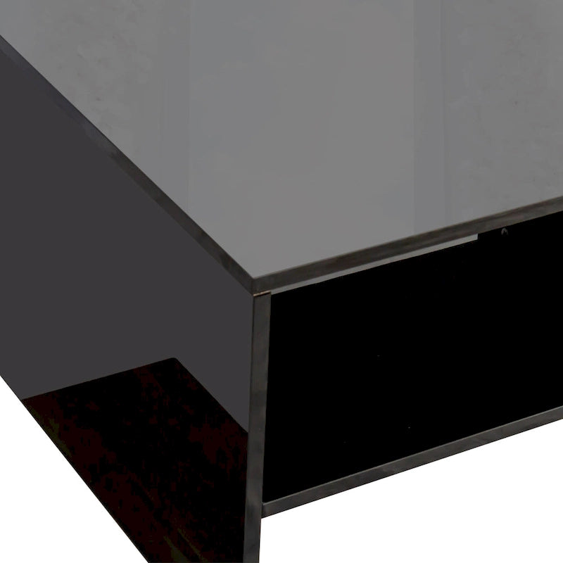 Modern Minimalist Stylish Coffee Table Double Layer Coffee Table with Open Storage, for Living Room, Black