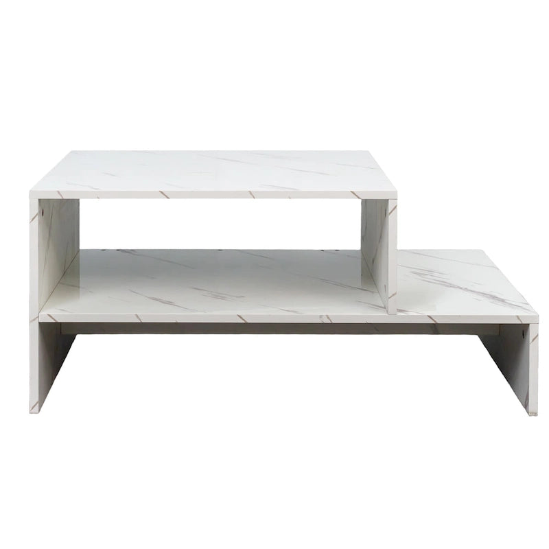 Modern Minimalist Stylish Coffee Table Double Layer Coffee Table with Open Storage, for Living Room, Black