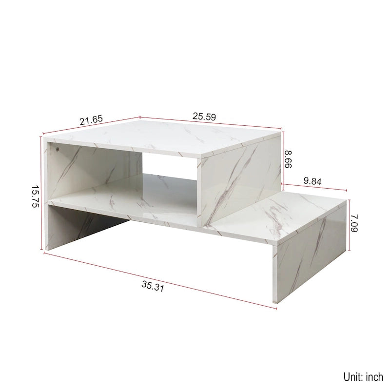 Modern Minimalist Stylish Coffee Table Double Layer Coffee Table with Open Storage, for Living Room, Black