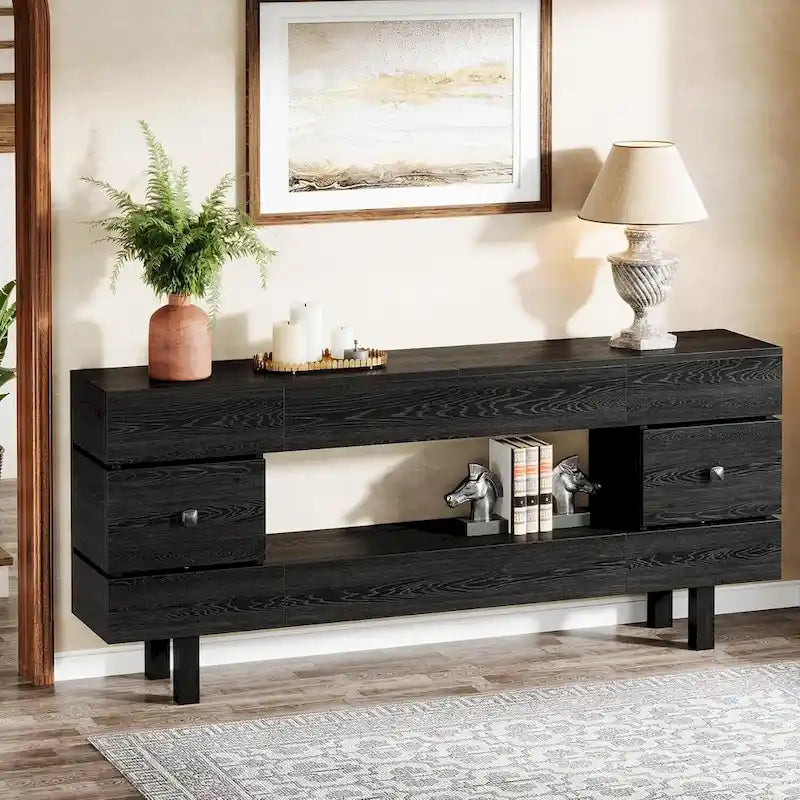 71 Inches Console Table with Storage Drawers, Farmhouse 2-Tier Entryway Table for Entrance with Display Shelf