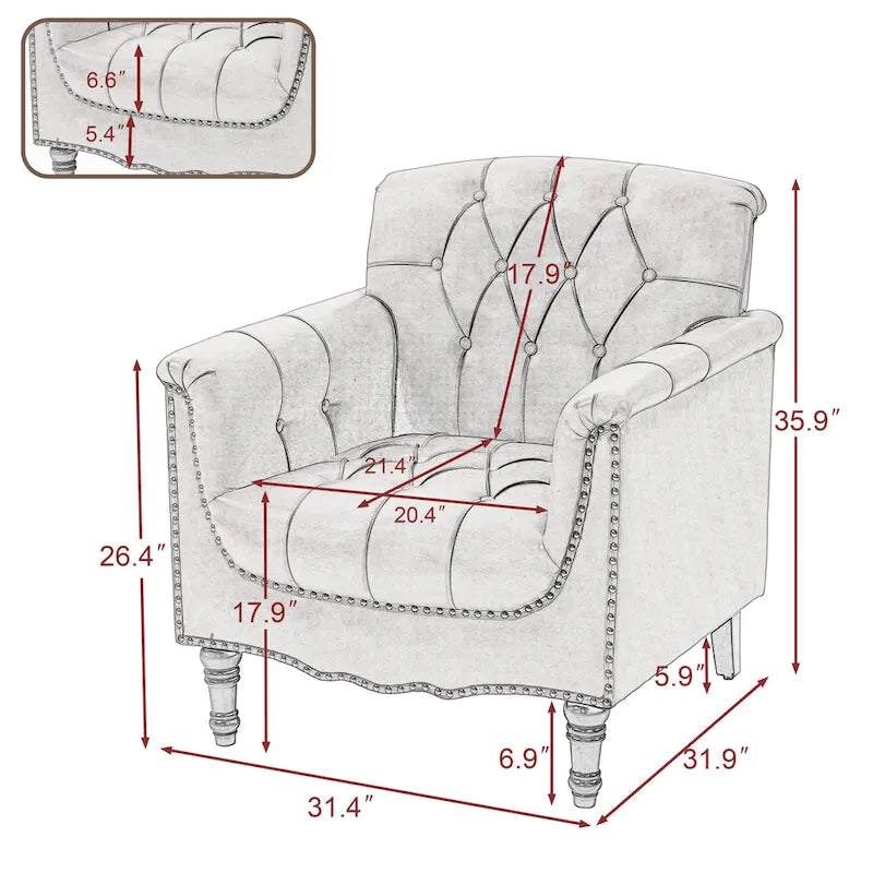 PU Leather Tufted Accent Chair with Nailhead Trim Armchair