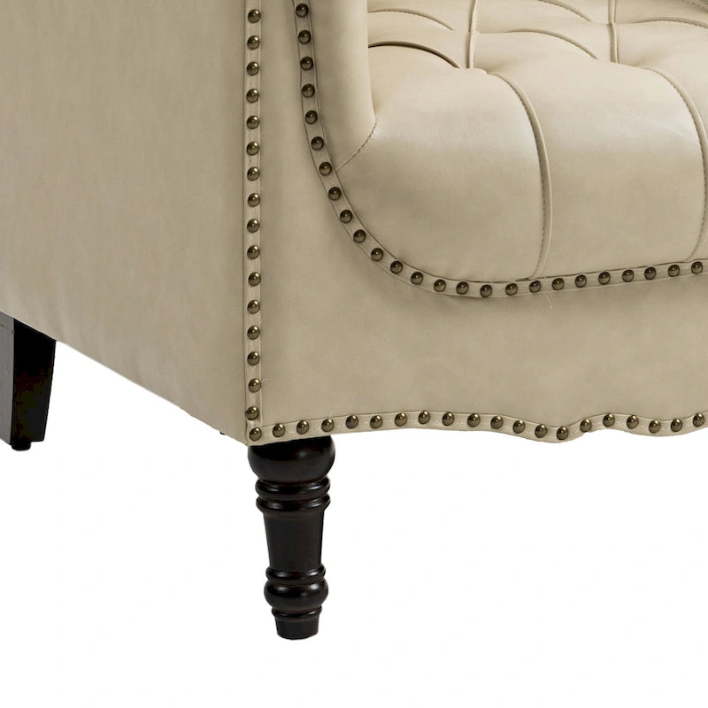 PU Leather Tufted Accent Chair with Nailhead Trim Armchair