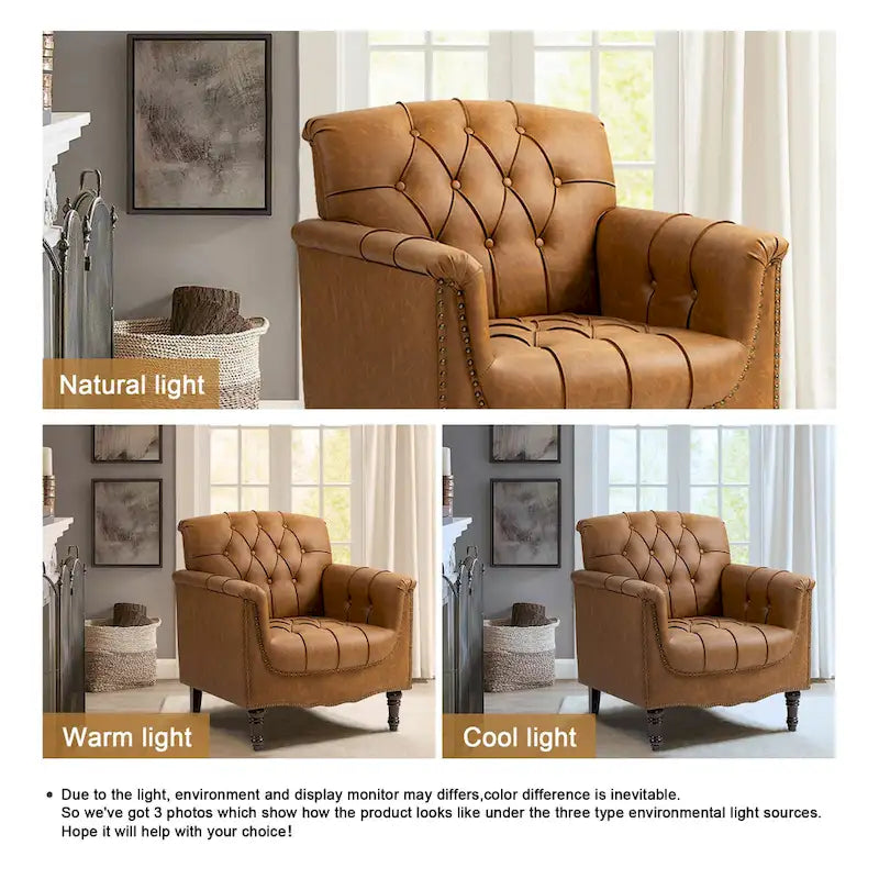 PU Leather Tufted Accent Chair with Nailhead Trim Armchair