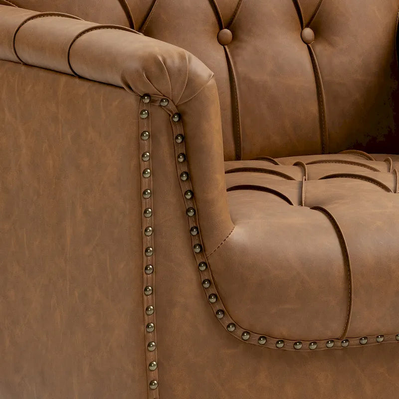 PU Leather Tufted Accent Chair with Nailhead Trim Armchair