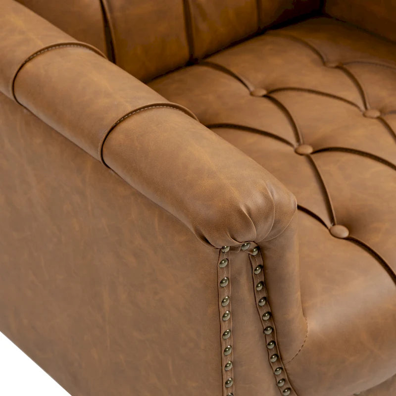 PU Leather Tufted Accent Chair with Nailhead Trim Armchair
