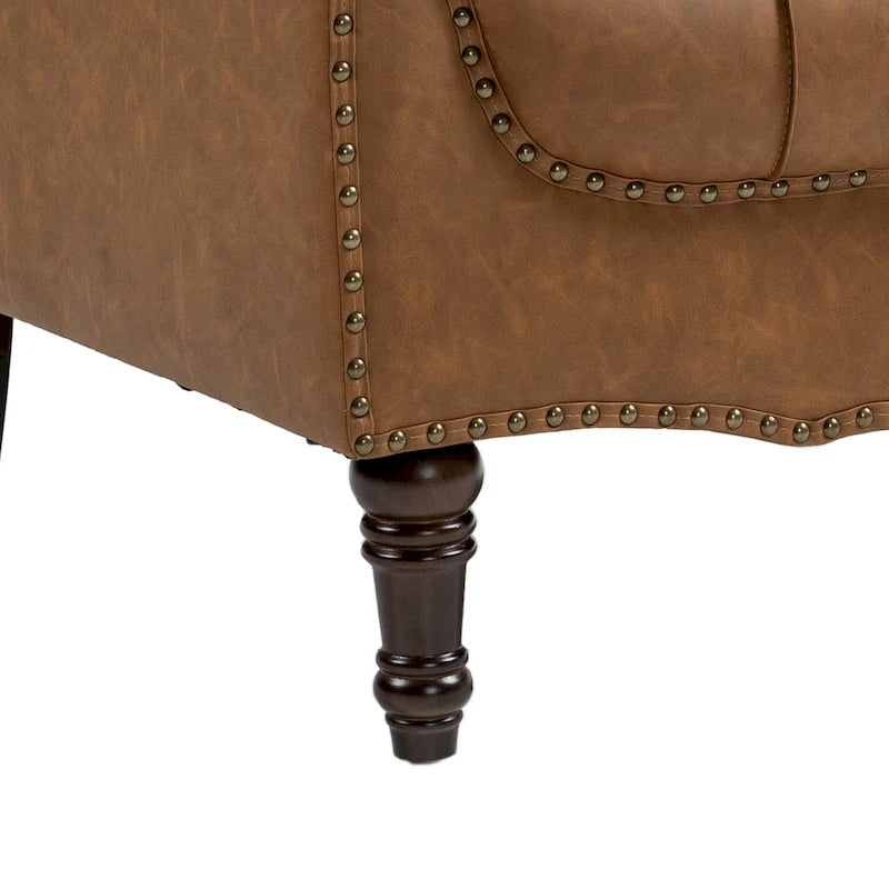 PU Leather Tufted Accent Chair with Nailhead Trim Armchair