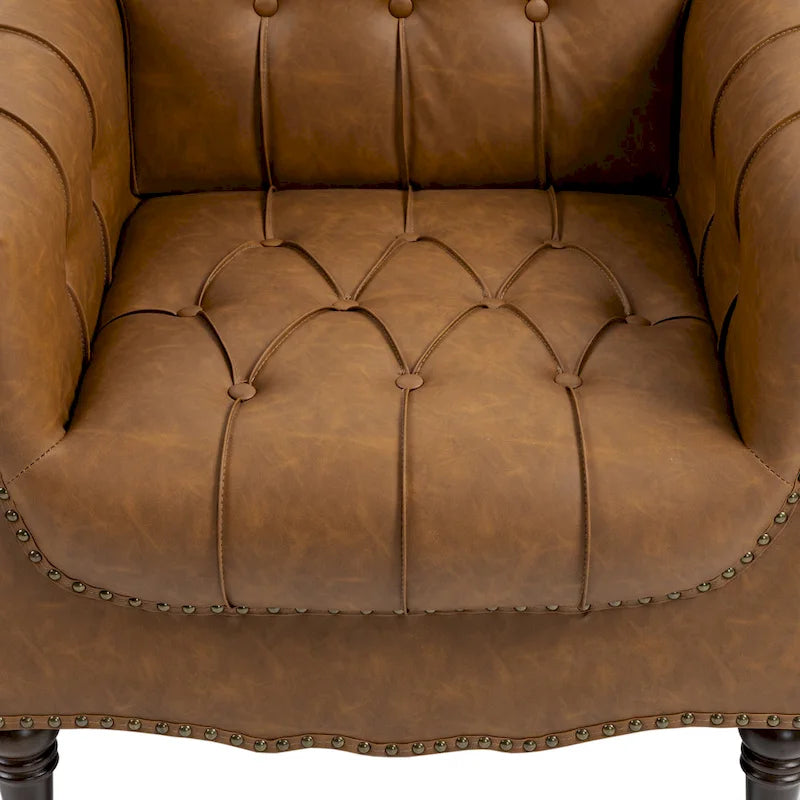 PU Leather Tufted Accent Chair with Nailhead Trim Armchair