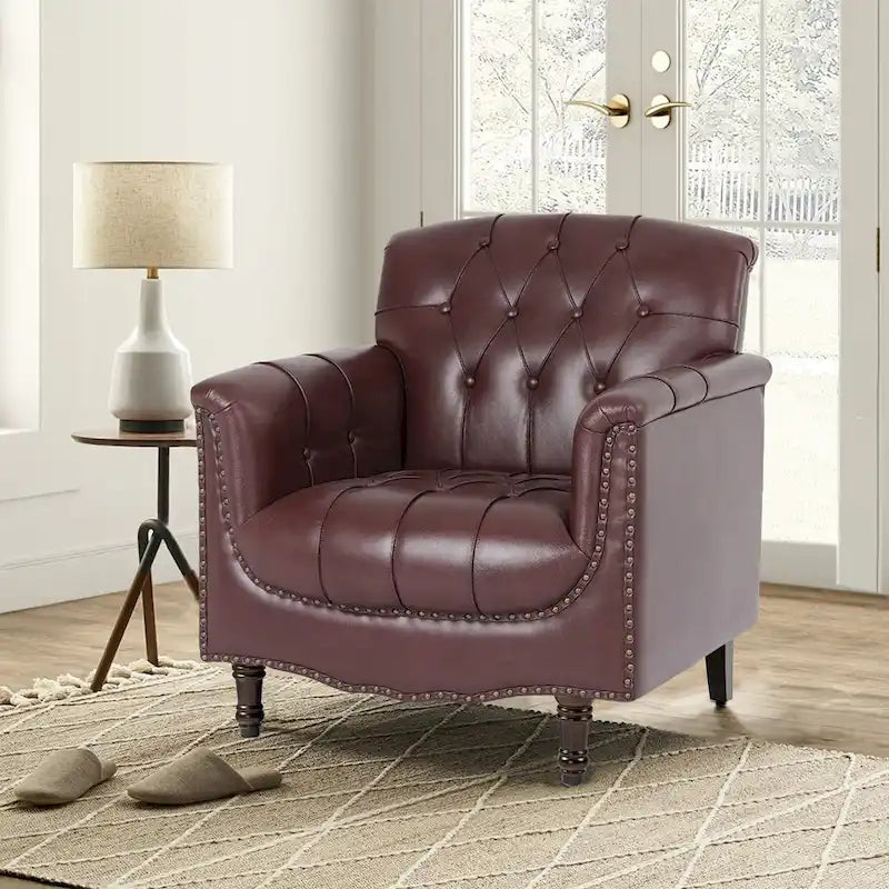 PU Leather Tufted Accent Chair with Nailhead Trim Armchair