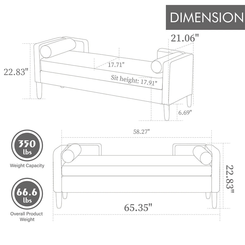 65.35 Corduroy Storage Bench with Armrests, Backrest and Two Pillows