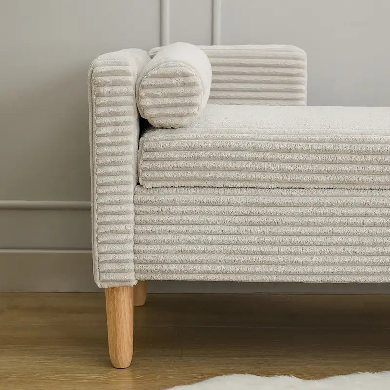 65.35 Corduroy Storage Bench with Armrests, Backrest and Two Pillows