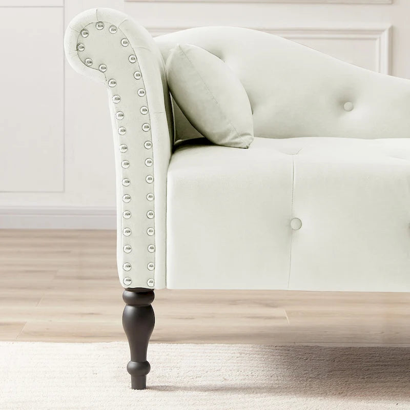 Modern 60.6 Velvet Upholstered Buttons Tufted Chaise Lounge Chair with Solid Wood Legs and Nailheads