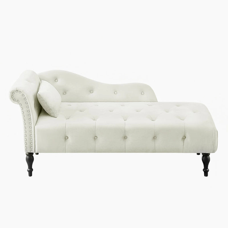 Modern 60.6 Velvet Upholstered Buttons Tufted Chaise Lounge Chair with Solid Wood Legs and Nailheads