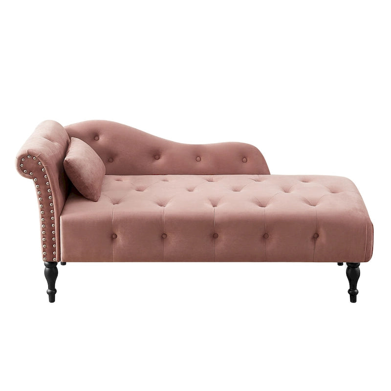 Modern 60.6 Velvet Upholstered Buttons Tufted Chaise Lounge Chair with Solid Wood Legs and Nailheads