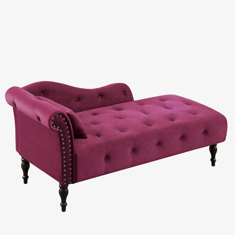 Modern 60.6 Velvet Upholstered Buttons Tufted Chaise Lounge Chair with Solid Wood Legs and Nailheads