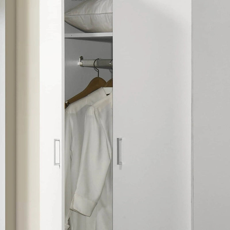 19 Modern Double-door Armoire with Storage Shelf and Hanging Rod for Bedroom