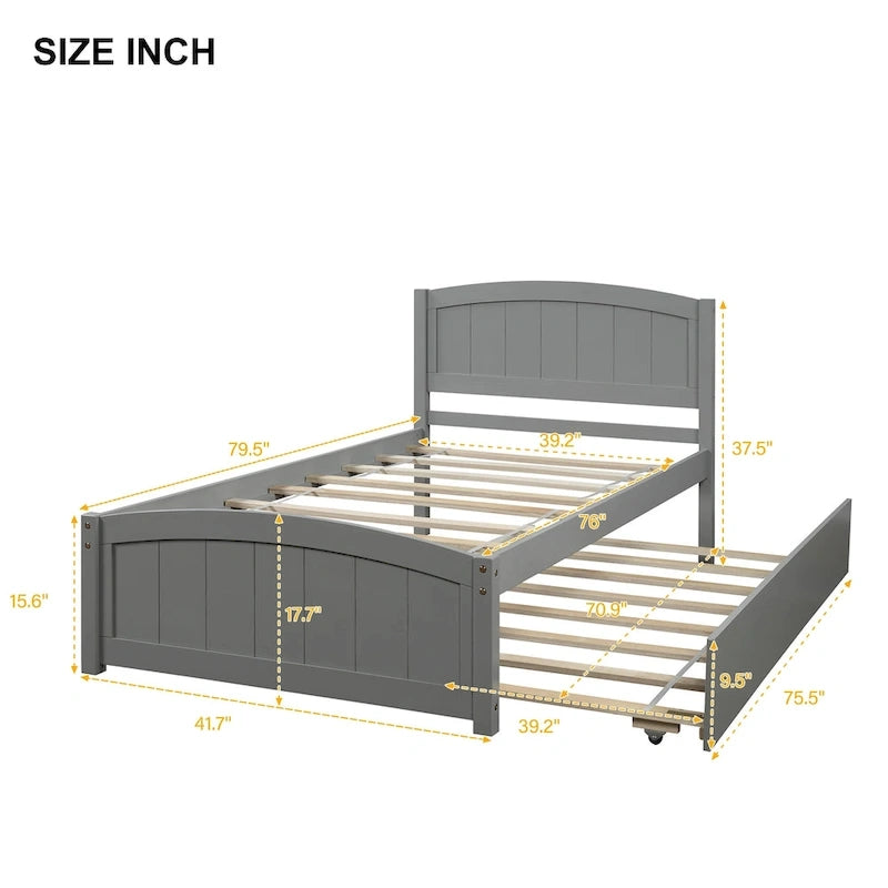 Twin Pine Platform Bed with Trundle & Headboard