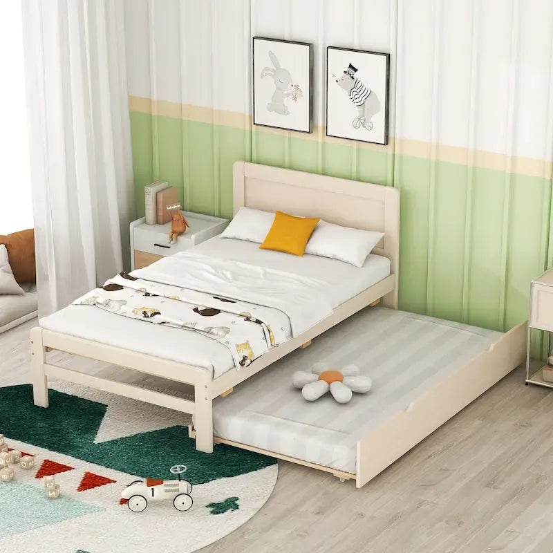 Twin Rubber Wood Platform Bed with Trundle