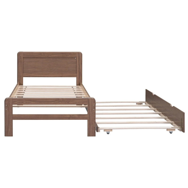 Twin Rubber Wood Platform Bed with Trundle