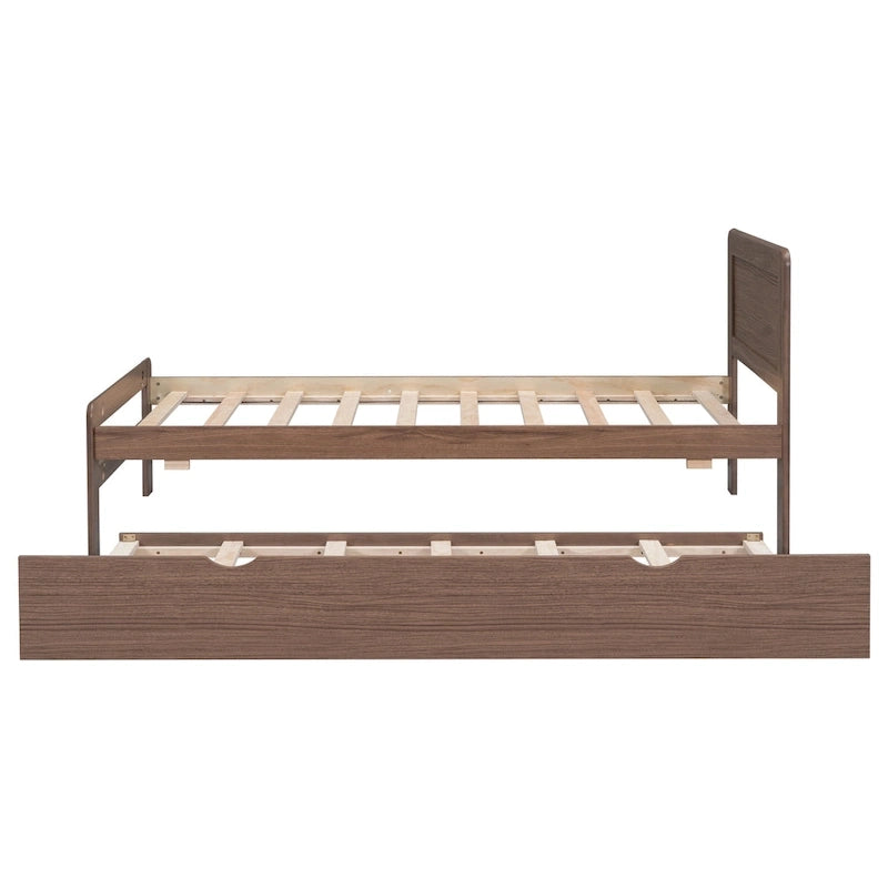 Twin Rubber Wood Platform Bed with Trundle