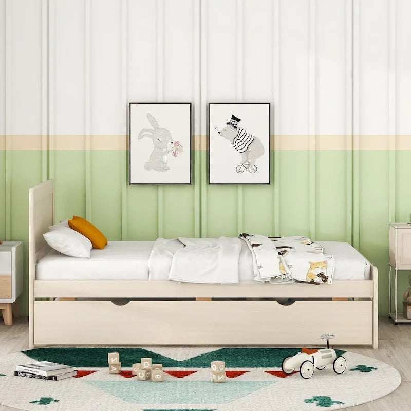 Twin Rubber Wood Platform Bed with Trundle