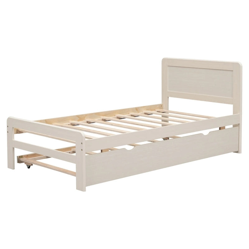Twin Rubber Wood Platform Bed with Trundle