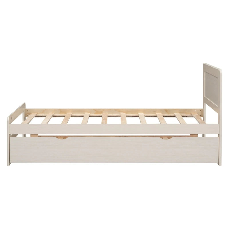 Twin Rubber Wood Platform Bed with Trundle
