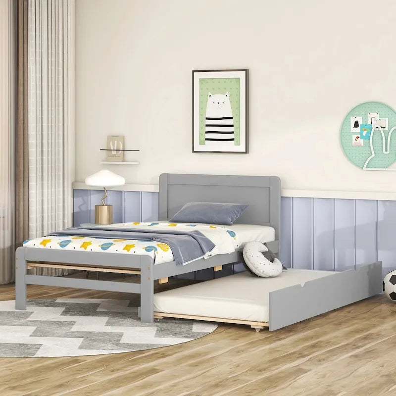 Twin Rubber Wood Platform Bed with Trundle