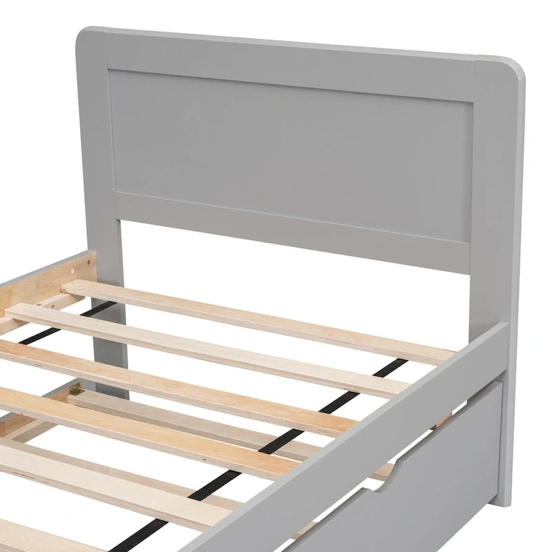 Twin Rubber Wood Platform Bed with Trundle