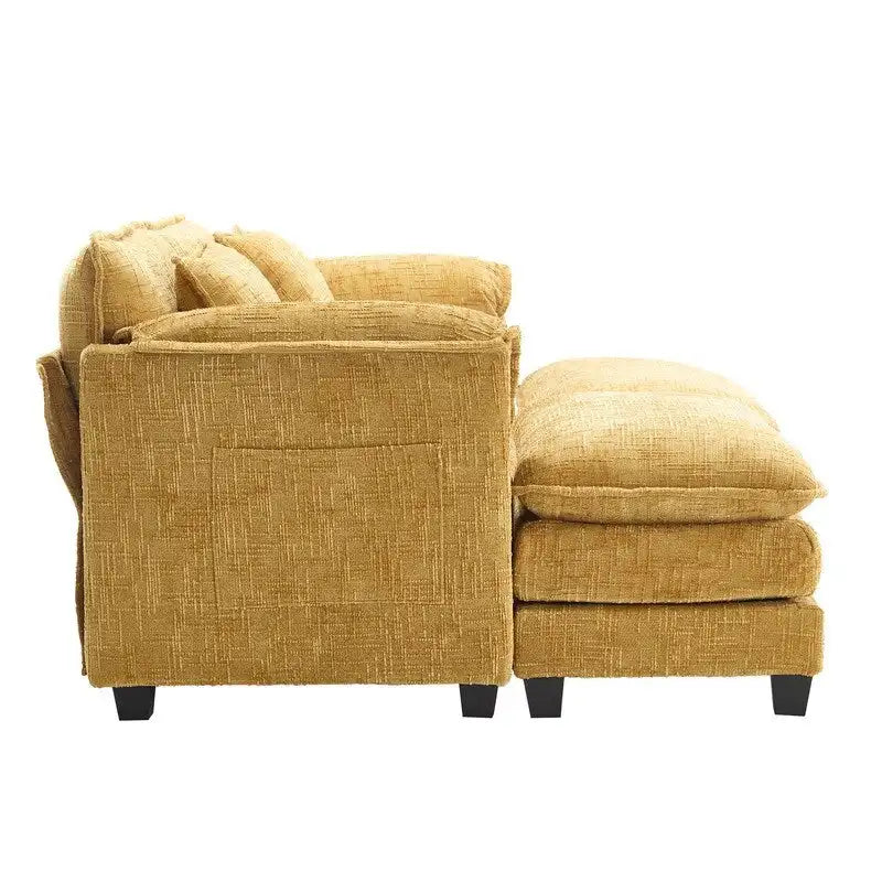 76.77 Chenille Upholstered Sofa with 2 Ottomans