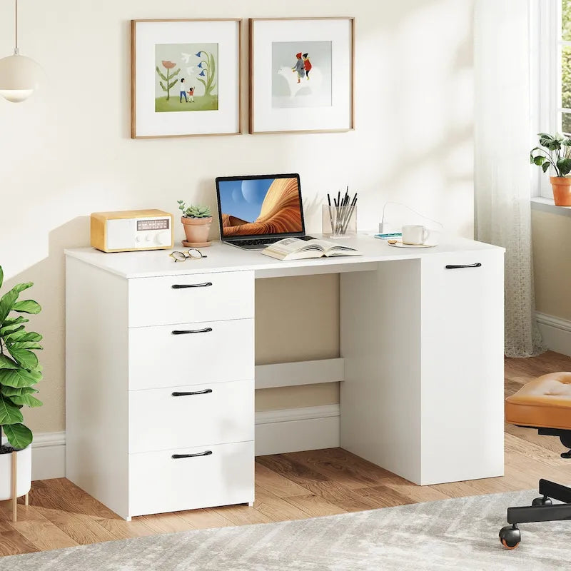 Home Office Desk 53 Inch with USB Ports Outlets and Storage Drawers