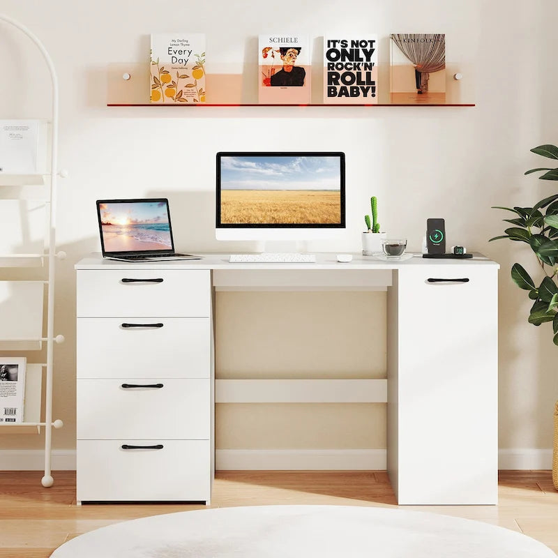 Home Office Desk 53 Inch with USB Ports Outlets and Storage Drawers