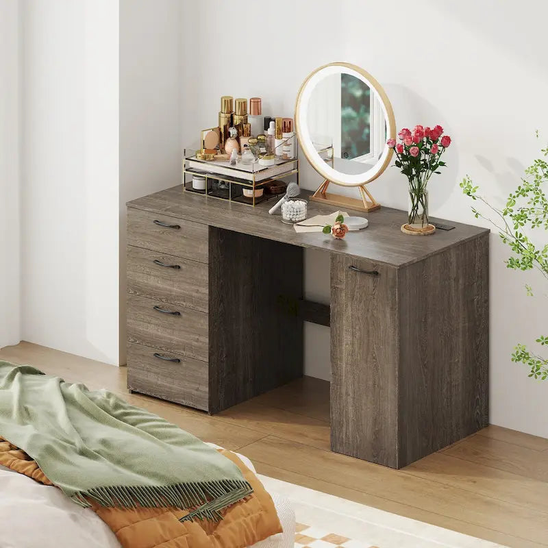 Home Office Desk 53 Inch with USB Ports Outlets and Storage Drawers