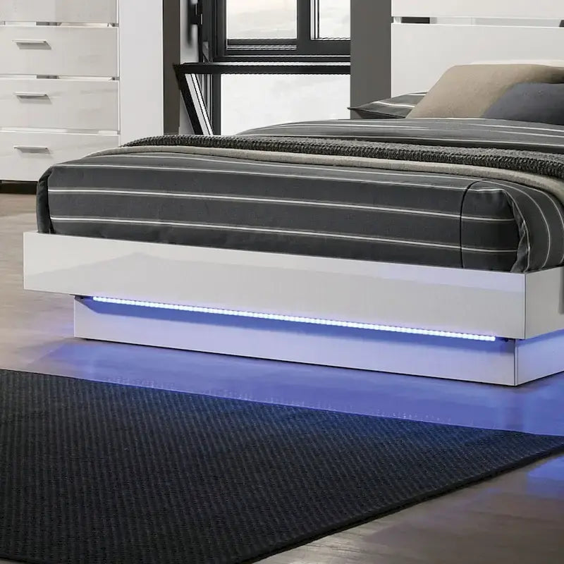 Modern White LED Light Platform Bed by