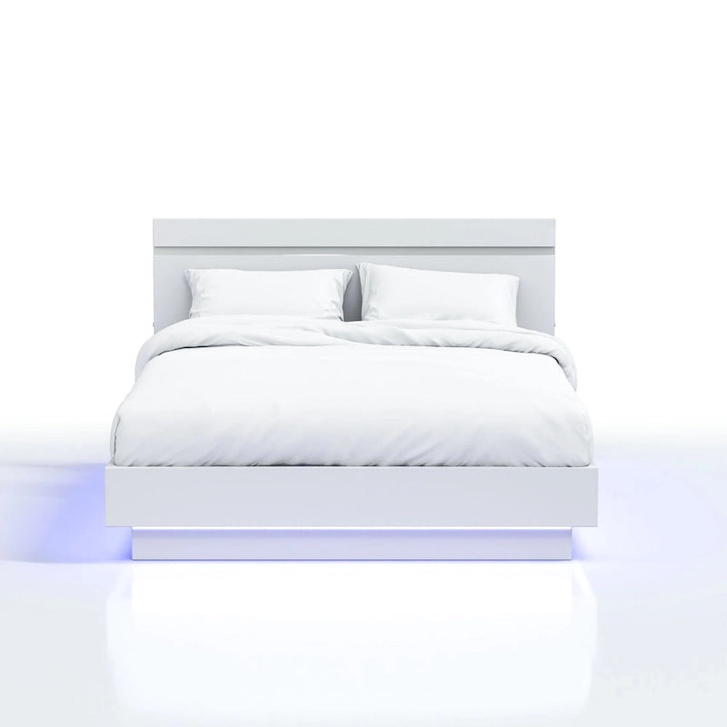 Modern White LED Light Platform Bed by