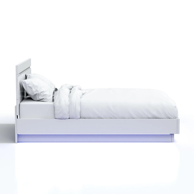 Modern White LED Light Platform Bed by