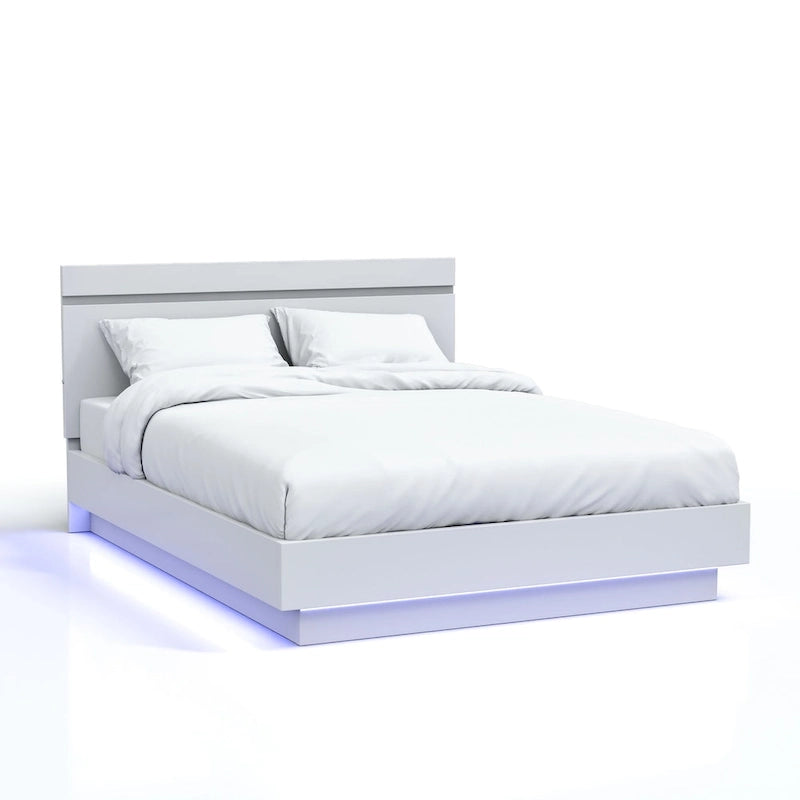 Modern White LED Light Platform Bed by