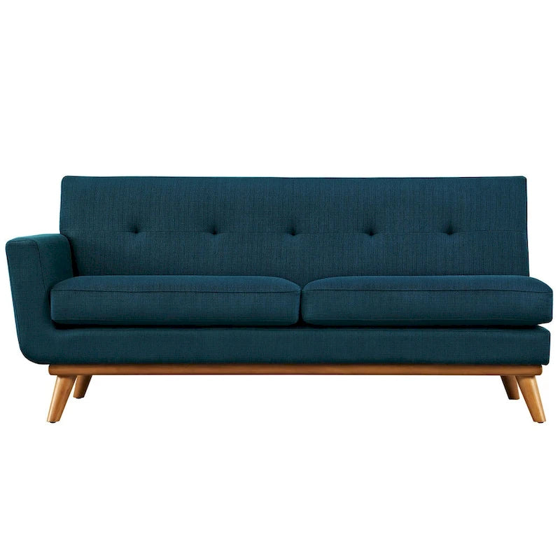 Mid-century Modern Upholstered Fabric Left-arm Loveseat, Azure
