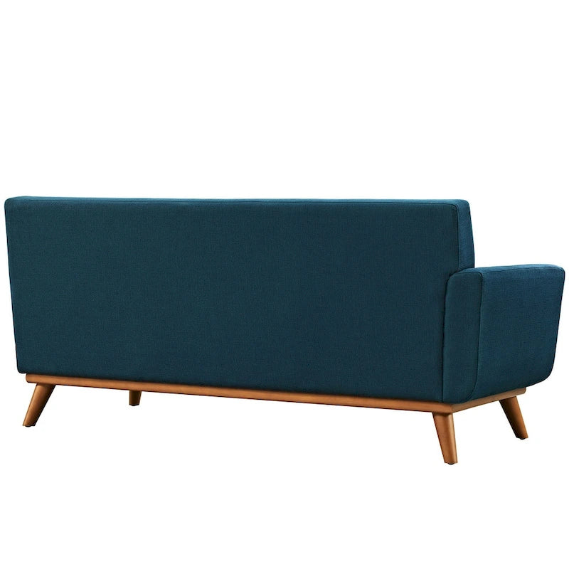 Mid-century Modern Upholstered Fabric Left-arm Loveseat, Azure
