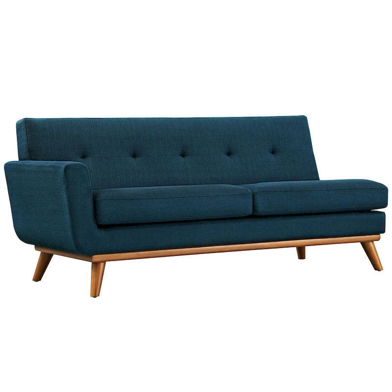 Mid-century Modern Upholstered Fabric Left-arm Loveseat, Azure
