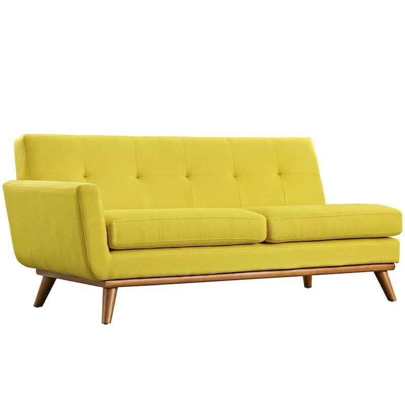 Mid-century Modern Upholstered Fabric Left-arm Loveseat, Azure