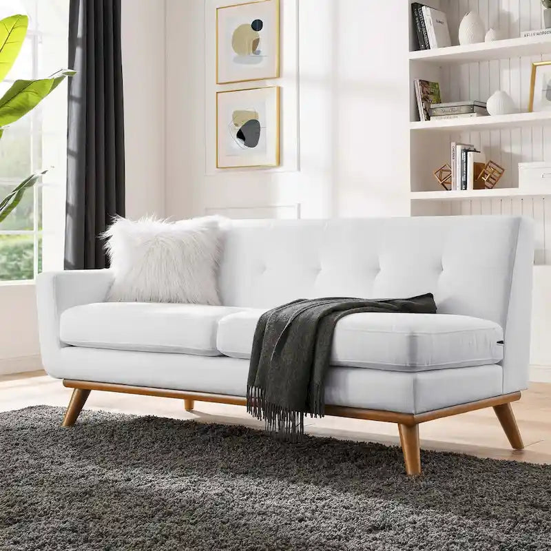 Mid-century Modern Upholstered Fabric Left-arm Loveseat, Azure