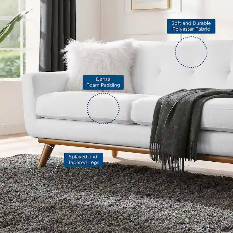 Mid-century Modern Upholstered Fabric Left-arm Loveseat, Azure