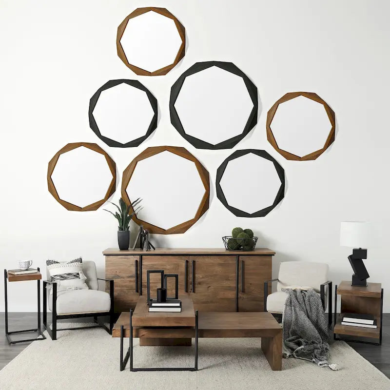 Medium Brown Solid Wood w/ Black Metal Frame C-Shaped End/Side Table
