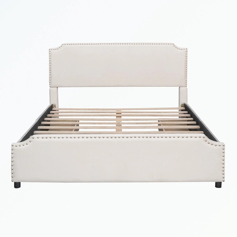 Upholstered Platform Bed with Stud Trim Headboard and Footboard