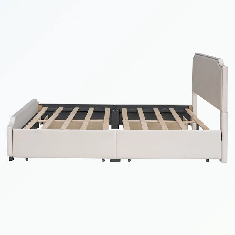 Upholstered Platform Bed with Stud Trim Headboard and Footboard