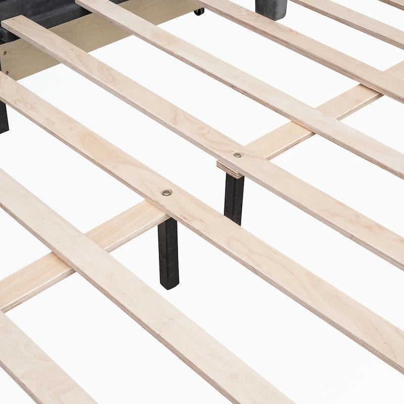 Upholstered Platform Bed with Stud Trim Headboard and Footboard