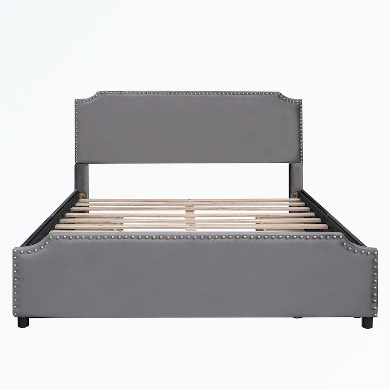 Upholstered Platform Bed with Stud Trim Headboard and Footboard