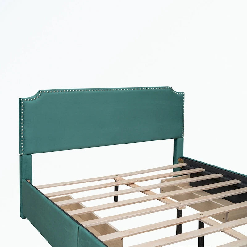 Upholstered Platform Bed with Stud Trim Headboard and Footboard